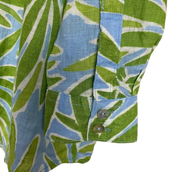 New Sigrid Olsen Linen Shirt Blue Green Leaf Print Button Front Women's M - Picture 4 of 7